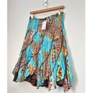 Alberto Makali Vintage Turquoise Multi-Print Mid Length Skirt
